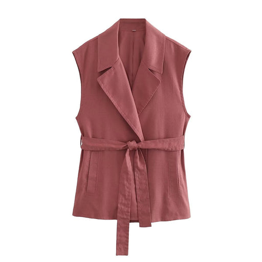 Color-Pink Vest-Summer Women Clothing Urban Matching Belt Vest Shorts Suit-Fancey Boutique