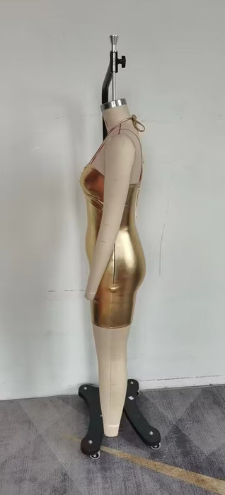 Color-Sexy Halter Backless Women Summer Golden Sheath Dress-Fancey Boutique