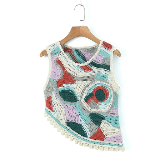 Color-Multi-Summer Tassel Retro Vest Irregular Asymmetric Short Vest Women-Fancey Boutique