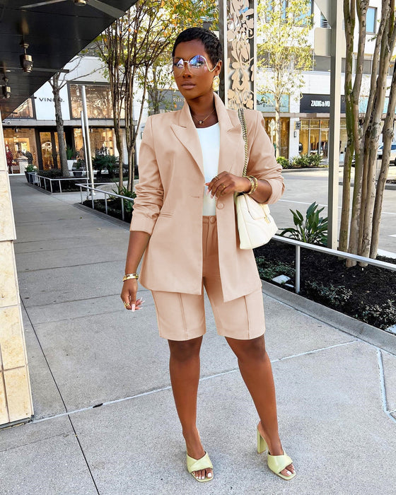 Color-Women Clothing Suit Shorts Jacket Two-Piece Set Spring Summer Office-Fancey Boutique