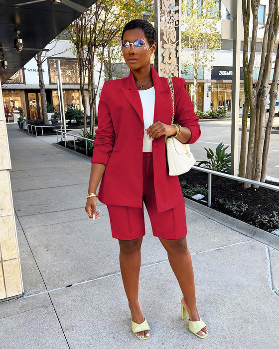 Color-Women Clothing Suit Shorts Jacket Two-Piece Set Spring Summer Office-Fancey Boutique