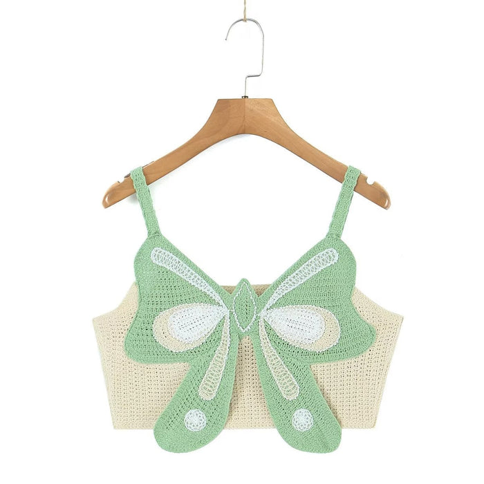 Color-Dark Green-Spring Nail Beading Holiday Bowknot Decoration V Neck Short Camisole Women-Fancey Boutique