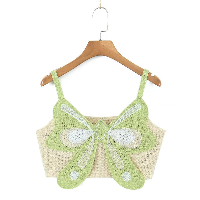 Color-Light Green-Spring Nail Beading Holiday Bowknot Decoration V Neck Short Camisole Women-Fancey Boutique