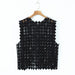 Color-Black-Retro Hollow Out Cutout Out Diamond Lattice Vest Elegant Vest Spring Solid Color Top Women-Fancey Boutique