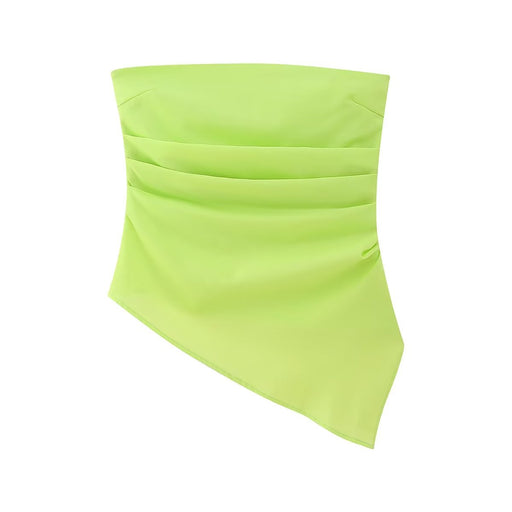 Color-Green-Summer Women Sexy Vest Pleated Slim Asymmetric Design Tube Top-Fancey Boutique