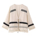 Color-Ivory-Summer Women Clothing V neck Long Sleeve Decorated Tassel Cardigan-Fancey Boutique