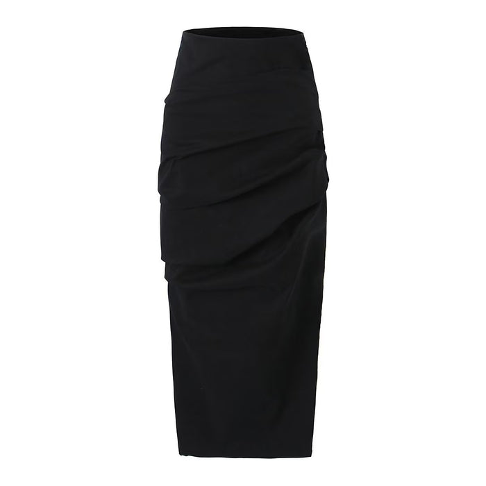 Color-Black-Split Workwear Skirt Women Online Red Sheath Pleated Casual Dress-Fancey Boutique