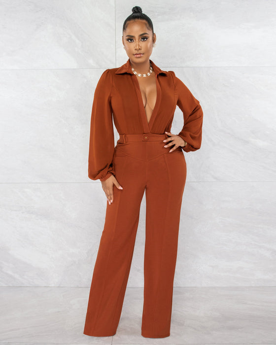 Color-Women Clothing Jumpsuit Sexy V neck Long Sleeve Tight Blouse Trousers Autumn Winter-Fancey Boutique