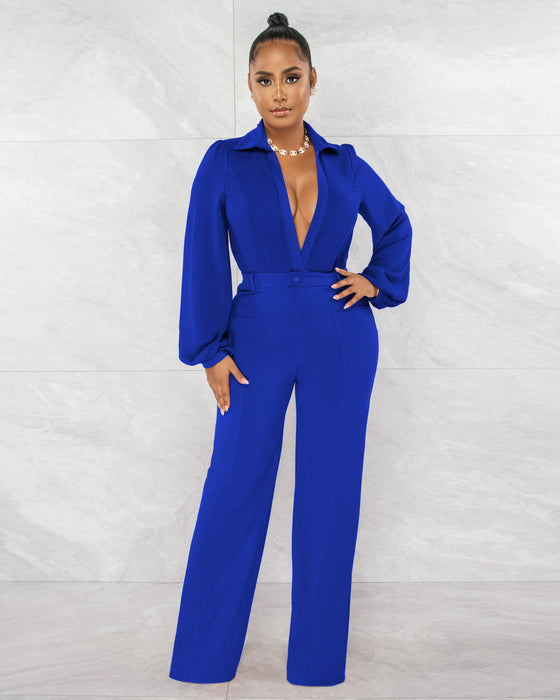 Color-Women Clothing Jumpsuit Sexy V neck Long Sleeve Tight Blouse Trousers Autumn Winter-Fancey Boutique