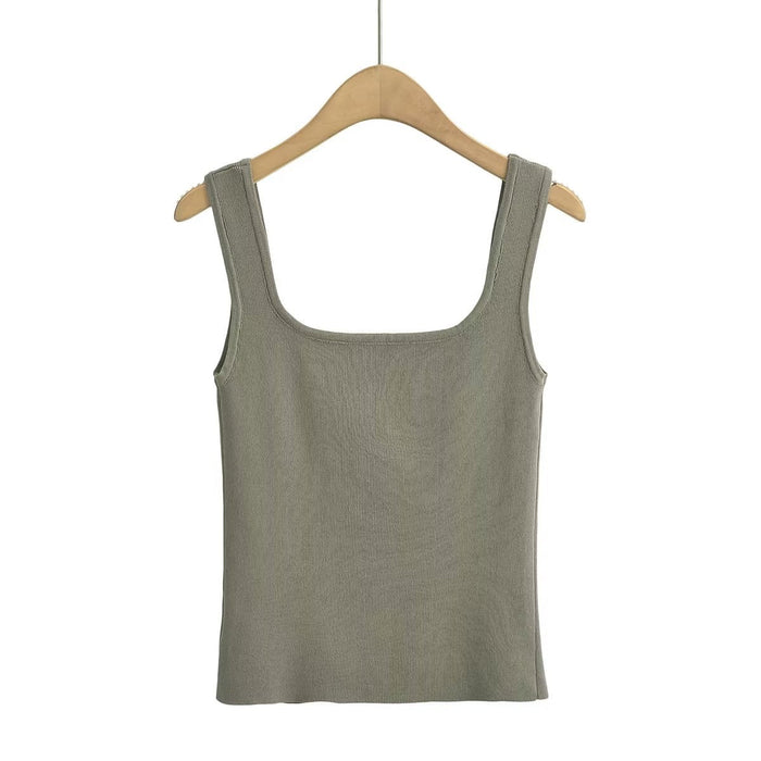 Color-Square Collar Knitted Camisole Sleeveless Women Summer Short Bottoming Top Women-Fancey Boutique