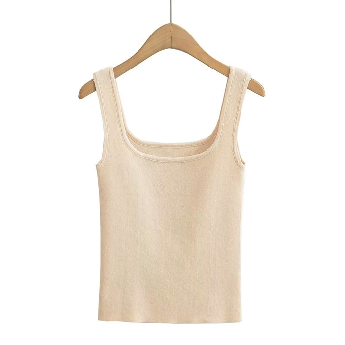 Color-Square Collar Knitted Camisole Sleeveless Women Summer Short Bottoming Top Women-Fancey Boutique
