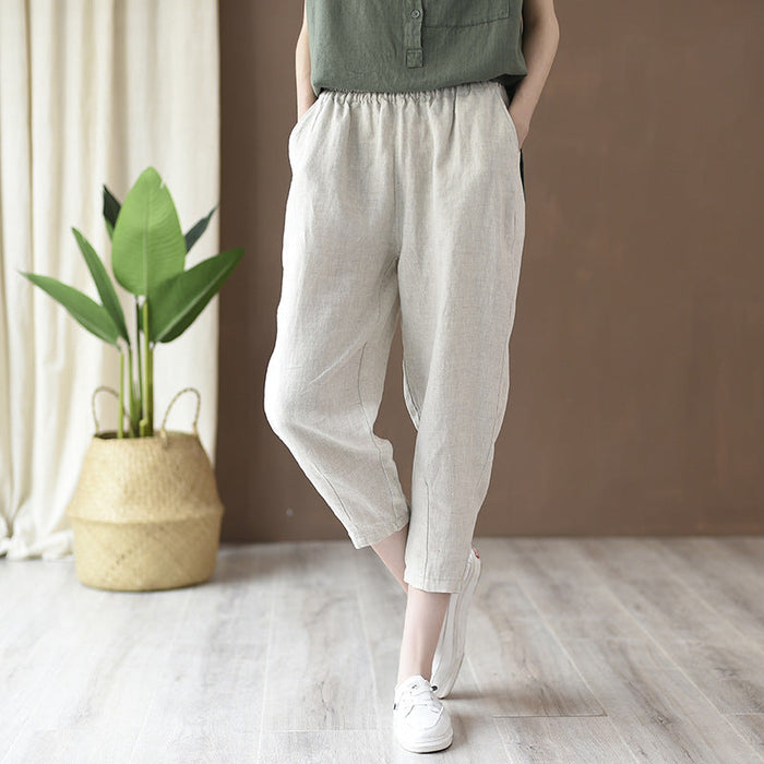 Color-Cotton Linen Women Clothing Spring Summer Artistic Cotton Linen Casual Pants Linen All Matching Slimming Cropped Pants Baggy Pants-Fancey Boutique