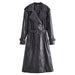 Color-Fall Women Clothing with Belt Black Faux Leather Trench Coat-Fancey Boutique