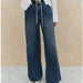Color-Wide Leg Straight Jeans Women Autumn Winter Loose High Waist All Matching Casual Pants Belt-Fancey Boutique