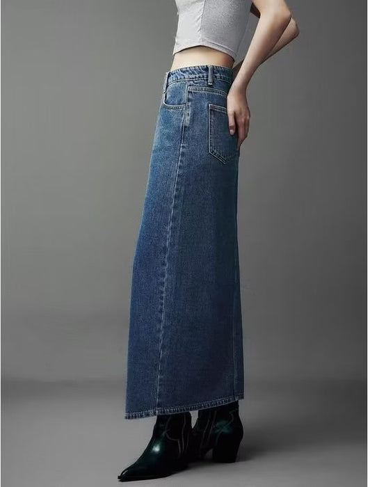 Color-Niche Skirt Summer Asymmetric Oblique Placket Front Slit Denim Skirt Women-Fancey Boutique