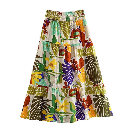 Color-Skirt-Summer Fresh Small Floral High Waist A line Printed Skirt Sets Bow Tie Top for Women-Fancey Boutique