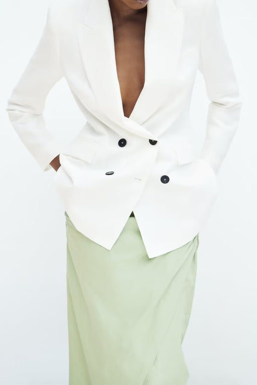 Color-Summer White Office Casual Collared Double Breasted Blazer-Fancey Boutique
