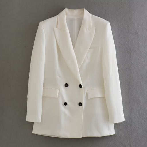 Color-White-Summer White Office Casual Collared Double Breasted Blazer-Fancey Boutique