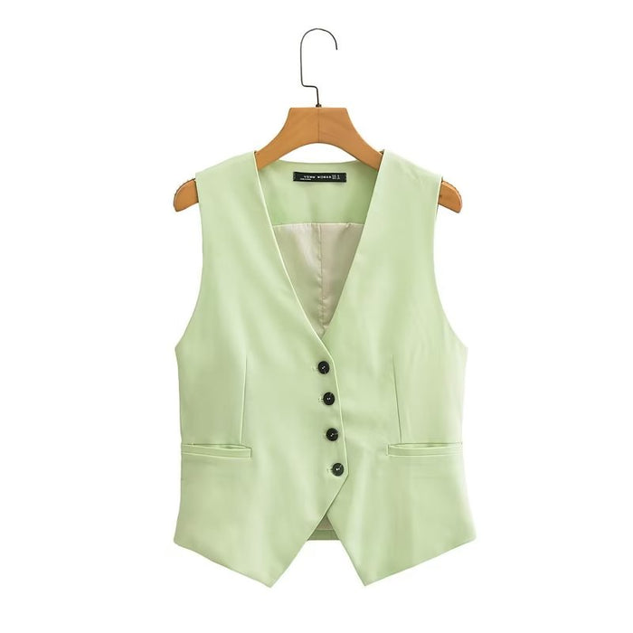 Color-Vest-Women Clothing Elegance Sleeveless V neck Vest Jacket Casual Trousers-Fancey Boutique