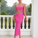 Color-Dress Bandage Dress One-Shoulder Sexy Chain Waist Hollow Out Cutout Slit Sheath Dress-Fancey Boutique