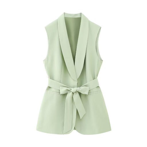 Color-British Elegant Bowknot Decoration Polo Collar Top Slim Fit Slimming Vest Summer Solid Color Slimming Coat-Fancey Boutique