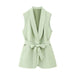 Color-Green-British Elegant Bowknot Decoration Polo Collar Top Slim Fit Slimming Vest Summer Solid Color Slimming Coat-Fancey Boutique