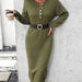 Color-Green-Autumn Winter Button Knitwear Dress Office Women Sweater Women-Fancey Boutique