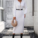 Color-White-Autumn Winter Button Knitwear Dress Office Women Sweater Women-Fancey Boutique