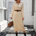 Color-Apricot-Autumn Winter Button Knitwear Dress Office Women Sweater Women-Fancey Boutique