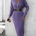 Color-Purple-Autumn Winter Button Knitwear Dress Office Women Sweater Women-Fancey Boutique