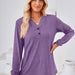 Color-Autumn Winter Solid Color V-neck Button Loose Long-Sleeved T-shirt Top Ladies-Fancey Boutique