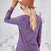 Color-Autumn Winter Solid Color V-neck Button Loose Long-Sleeved T-shirt Top Ladies-Fancey Boutique