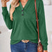 Color-Autumn Winter Solid Color V-neck Button Loose Long-Sleeved T-shirt Top Ladies-Fancey Boutique