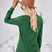 Color-Autumn Winter Solid Color V-neck Button Loose Long-Sleeved T-shirt Top Ladies-Fancey Boutique