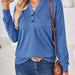 Color-Autumn Winter Solid Color V-neck Button Loose Long-Sleeved T-shirt Top Ladies-Fancey Boutique