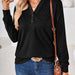 Color-Autumn Winter Solid Color V-neck Button Loose Long-Sleeved T-shirt Top Ladies-Fancey Boutique