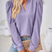 Color-Autumn Winter Solid Color V neck Jacquard Long Sleeve Loose-Fitting T-shirt Top Ladies-Fancey Boutique