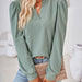 Color-Autumn Winter Solid Color V neck Jacquard Long Sleeve Loose-Fitting T-shirt Top Ladies-Fancey Boutique