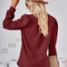 Color-Autumn Winter Solid Color V neck Jacquard Long Sleeve Loose-Fitting T-shirt Top Ladies-Fancey Boutique