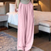 Color-Ice Silk Wide Leg Pants Women Summer Thin High Waist Drooping Casual Japanese Lazy Pants Linen Straight-Leg Pants-Fancey Boutique