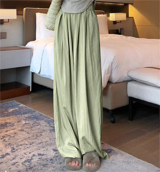 Color-Ice Silk Wide Leg Pants Women Summer Thin High Waist Drooping Casual Japanese Lazy Pants Linen Straight-Leg Pants-Fancey Boutique