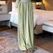 Color-Matcha Green [Common Style]]-Ice Silk Wide Leg Pants Women Summer Thin High Waist Drooping Casual Japanese Lazy Pants Linen Straight-Leg Pants-Fancey Boutique