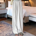 Color-Milk Tea Gray [Extended]]-Ice Silk Wide Leg Pants Women Summer Thin High Waist Drooping Casual Japanese Lazy Pants Linen Straight-Leg Pants-Fancey Boutique
