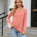 Color-Autumn Winter round Neck Contrast Color Loose Long-Sleeved T-shirt Split Top Women-Fancey Boutique