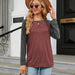 Color-Autumn Winter round Neck Contrast Color Loose Long-Sleeved T-shirt Split Top Women-Fancey Boutique