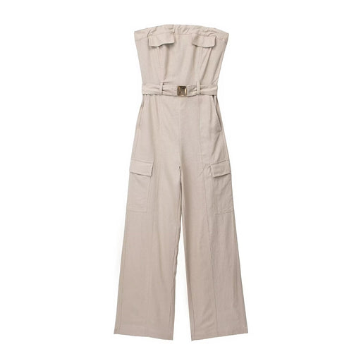 Color-Taupe-Summer Women Clothing Linen Blended Overalls-Fancey Boutique