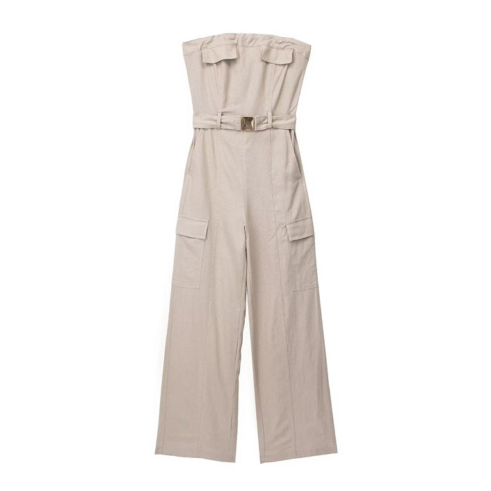 Color-Taupe-Summer Women Clothing Linen Blended Overalls-Fancey Boutique
