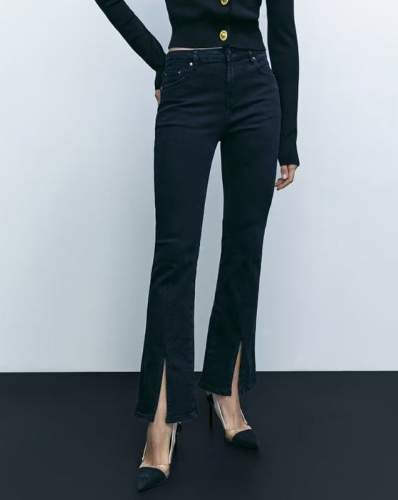 Color-Spring Elegant Black Slit Pants Retro High Waist Slimming Skinny Jeans Women-Fancey Boutique