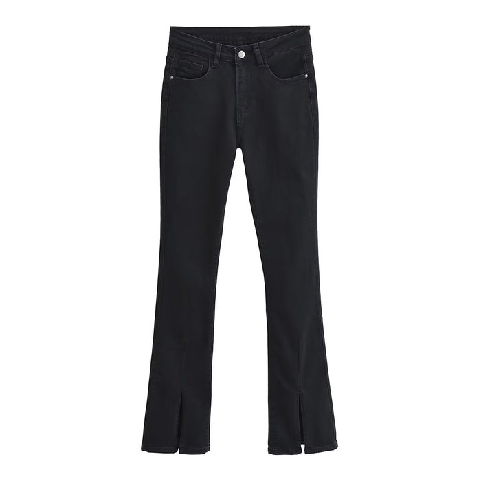 Color-Black-Spring Elegant Black Slit Pants Retro High Waist Slimming Skinny Jeans Women-Fancey Boutique