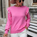 Color-Ruffled Knitwear Loose Solid Color round Neck Pullover Sweater Women-Fancey Boutique